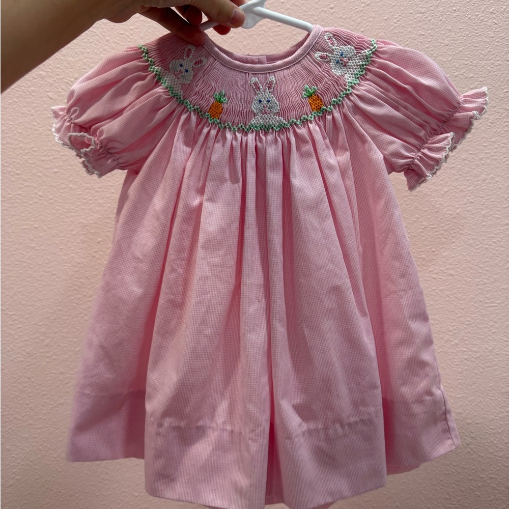 Edgehill Collection Pink Smocked Bunny & Carrot Dress